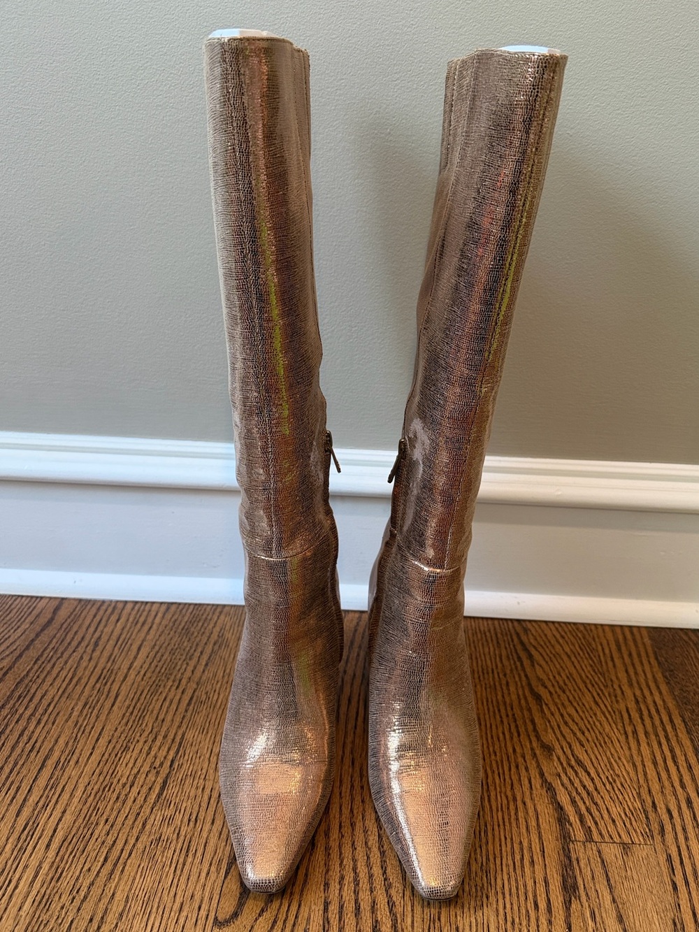 Sam Edelman Sylvia Golf Leaf Shimmer Sparkle Heeled Boots 7.5